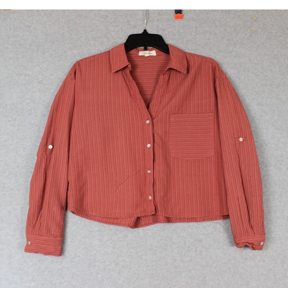 Love Notes Top Womens Small Crop Red Stripe LS